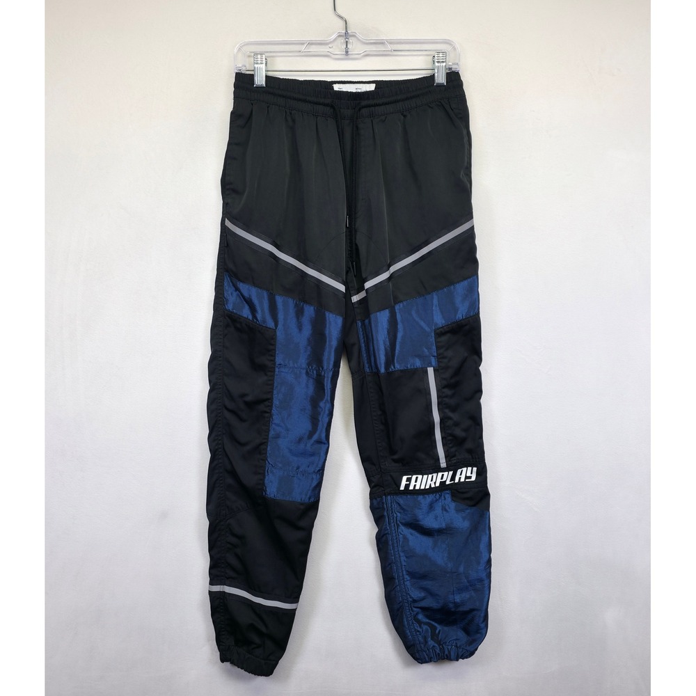 Fairplay Track Pants Joggers Mens‎ S Black Blue Patchwork Athletic Street Urban